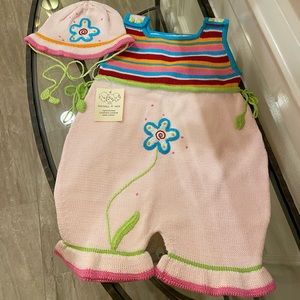 NWT “Zackali 4 Kids” FLOWER Onesie & Hat: 100% Cotton/Hand-Knitted/24M